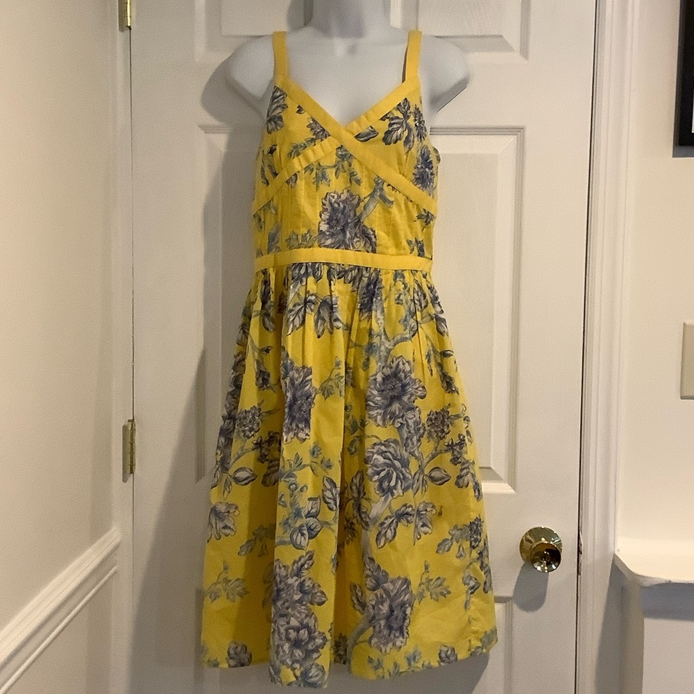 Spenser Jeremy Yellow Floral Midi Dress with Blue Print